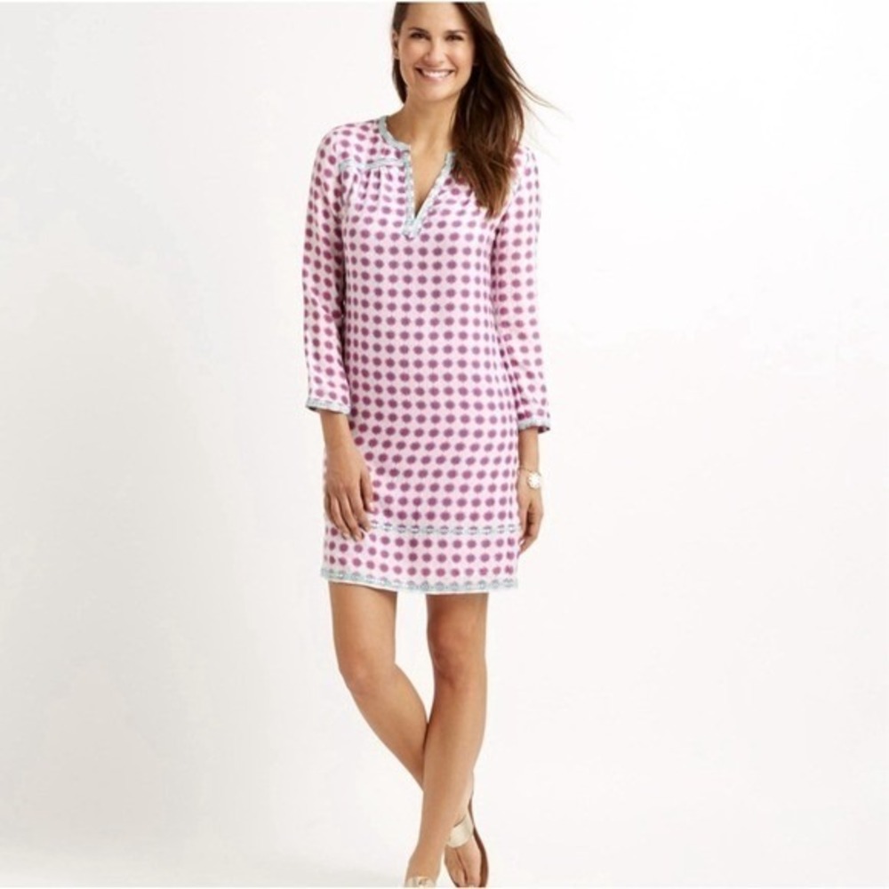 Vineyard Vines‎ Silk Dress Womens 6 Shift Pink Purple Ikat Sequin Trim EXCELLENT